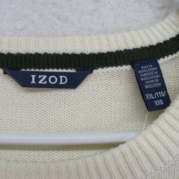 IZOD Sweater Mens Size 2XL Green Woods Cove Chest Stripe Crewneck New - Picture 4 of 10